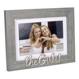 Malden International Designs 4x6 or 5x7 The Girls! Distressed Expressions Picture Frame Silver Finish The Girls! Word Attachment Gray Textured Wood Grain Finish MDF Frame White Beveled Mat