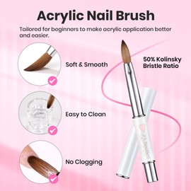 Beetles Acrylic Nail Brush Kolinsky Hair Bristles Round Shaped Metal Handle Nail Art Brushes for Acrylic Powder Manicure Extension DIY at Home Manicure Tool - Size 8