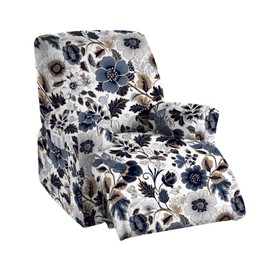 CRFATOP Floral Printed Recliner Cover with Pockets Single Reclining Slipcover 4 Pieces Non Slip Lazy Boy Recliner Armchair Cover Fitted Sofa Couch Cover Furniture Protector for Living Room,B15