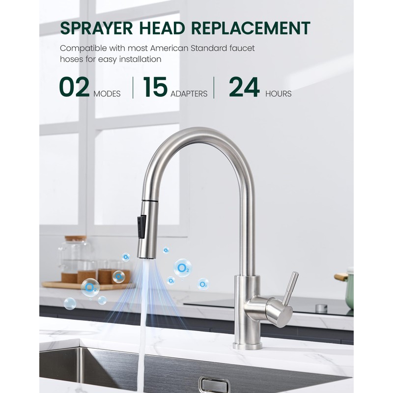 HEISOK Metal Kitchen Faucet Head Replacement, 2-Mode Pull Down Kitchen