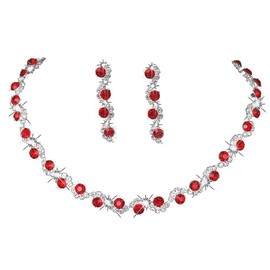 Wedity Wedding Crystal Necklace Earrings Set Bride Choker Necklaces Wedding Jewelry for Women and Girls (Red)