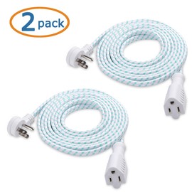 Cable Matters 2-Pack Braided Low Profile Flat Power Cord 10 ft, 3 Prong (Flat Plug Extension Cord, Under Rug Power Extension Cord)