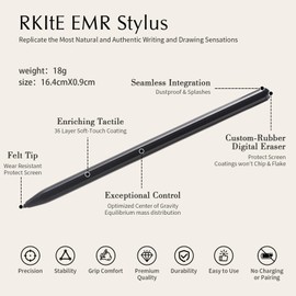 RKItE Remarkable 2 Pen Replacement with Eraser - 4096 Levels Pressure Sensitivity, Magnetic, Tilt Support, Palm Rejection, Premium Stylus for Kindle Scribe & Remarkable 2, Writing & Drawing (Black)