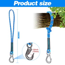 Gohytal Hanging Rope, Swing Tree Attachment Rope, 1 m Hammock Attachment Suspension Cord with Hook (400 lbs) for Outdoor Tree Hanging Chair Playground Set, 2500 lbs, 10 mm Diameter, Blue