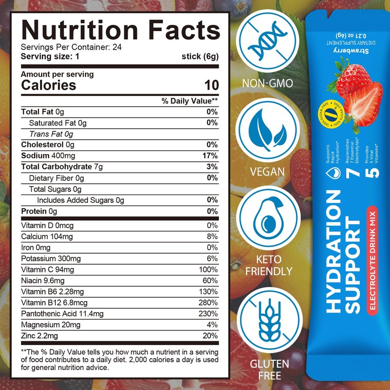 Electrolyte Powder with 7 Electrolytes + 5 Vitamins | Zero