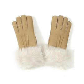 YISEVEN Women's Merino Sheepskin Shearling Leather Gloves Mittens Sherpa Fluffy Fur Cuff Thick Wool Lined and Heated Warm for Winter Cold Weather Dress Driving Work, Light Cork Small
