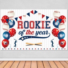 Tudomro Baseball 1st Birthday Decorations Rookie of The Year Banner 70.87 x 43.31 Inch Large Hanging Sport Themed Party Backdrop for Boys Kids First Birthday Party Decor Photo Booth Supplies