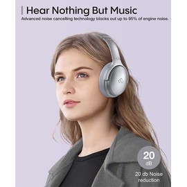 INFURTURE Noise Cancelling Headphones Wireless Bluetooth 5.0 Active Noise Cancellation,Over Ear with Stereo Microphone Hi-Fi,Quick Charge,40 Hours Working for TV,Cellphones,Home Office… (Silver)