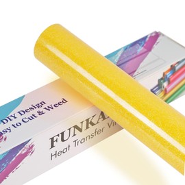 FUNKAKA Glitter Fluorescent Gold HTV Heat Transfer Vinyl Rolls, 12" x 10ft PU Iron on Vinyl for T-Shirts, Glitter HTV Vinyl for All Cutter Machines Easy to Cut & Weed for DIY Design