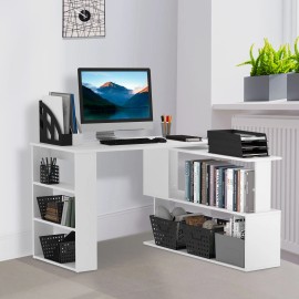 360 Degree Rotating White L-Shaped Corner Computer Desk Home Office Workstation with Storage Shelves for Writing & WorkTitle: Default Title