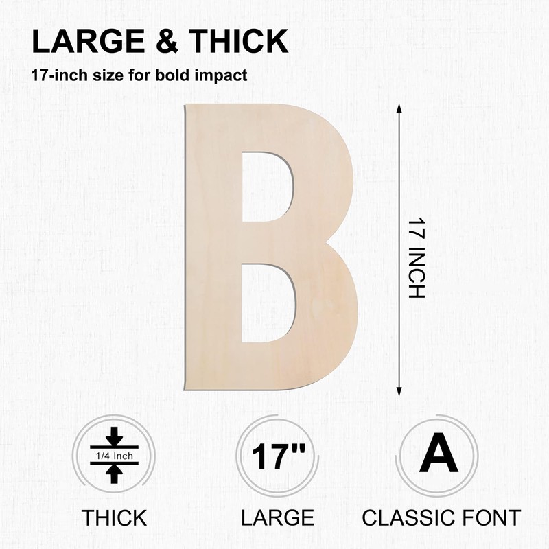MGTECH 17 Inch Large Wooden Letter B, 1/4 in Thick