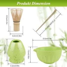 Matcha Set, Matcha Tea Set 4 Piece - Matcha Besen, Matcha Schale mit Ausgießer, Matcha Löffel, Matcha Besen Halter, Matcha Whisk Starter Set(Matcha-Grün）
