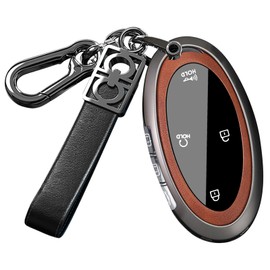 ontto Metal Car Key fob Cover Fit for Hyundai Ioniq 6 Grandeur GN7 Kona Elantra 2023 2024 Remote Leather Key case keyring Key Shell holder bag keychain full protection Accessories 5/7 buttons Brown A