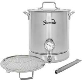 BREWSIE Home Brew Kettle Stainless Steel + Thermometer, Ball Valve, Mash Tun - 10 Gal/40 QT