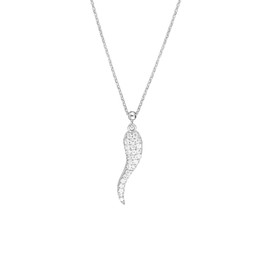 JewelryWeb Sterling Silver 18" Italian Polished Rhodium Simulated Diamond CZ Horn Pendant Necklace (6mm x 20mm)