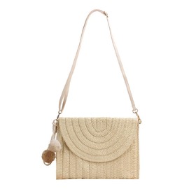 TOFBS Beach Bag Women's Straw Clutch Handbag Envelope Bag Flat Basket Bag Summer Woven Shoulder Bags with Shoulder Straps Boho Style for Beach Holiday Travel, beige