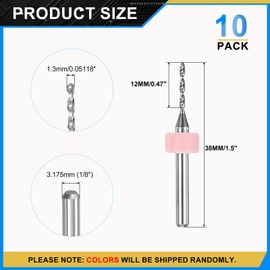 PATIKIL 1.3mm Micro Drill Bits 1/8" Shank Tungsten Carbide Steel 135° Mini Small Bits Drill Tool for PCB CNC Engraving Precision Machine - 10 Pack