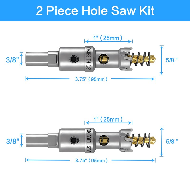 TCT Hole Saw Set, 2-Pack of 5/8" (16mm) Heavy Duty