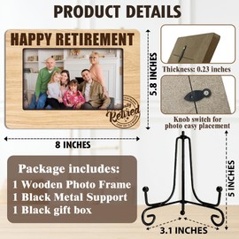 ukebobo Happy Retirement Picture Frames, Officially Retired Picture Frame, Retirement Gifts for Women Men Boss Coworkers Family, Wood Photo Frame with Stand for Desk Decor, 8 x 6 Inches-447