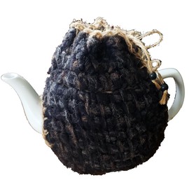 Teapot Cozy, Insulating Wool Cover - Natural Knit Tea Pot Cosy, Farmhouse Style, 4-6 Cup: Black