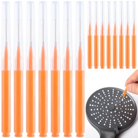 CustomyLife 15pcs Shower Head Cleaner Picks, 0.1inch Small Gap Hole Anti Clogging Showerhead Cleaner Tool Orange Shower Nozzle Cleaning Brush Nozzle for Household Bathroom Crevices