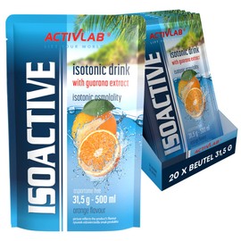 Activlab Isoactive Isotonic Drink | mit GUARANA | Elektrolyte | B-Vitamine | 20 x 31,5 g | Orange mit Guarana | 500 ml eines Sportgetränks | praktischer Beutel | 3x laborgeprüft