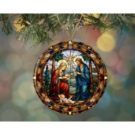Stained Glass Christmas God Ornament Ceramic, Ornament Ceramic, Stained Glass God Ornament, Ornament Religious Gift for Christians Printed on Both Sides