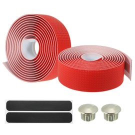 PATIKIL Bike Handlebar Tape, 2 Pack EVA Carbon Handle Grip Wraps Non-Slip Bicycle Bar Tape with Black End Plugs for Racing Bicycles Road Bicycle, Red