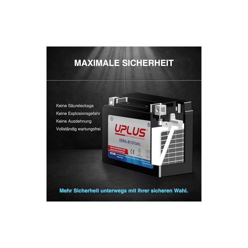 UPLUS GEB4L-B GEL Motorradbatterie 12V 50A 3Ah Rollerbatterie