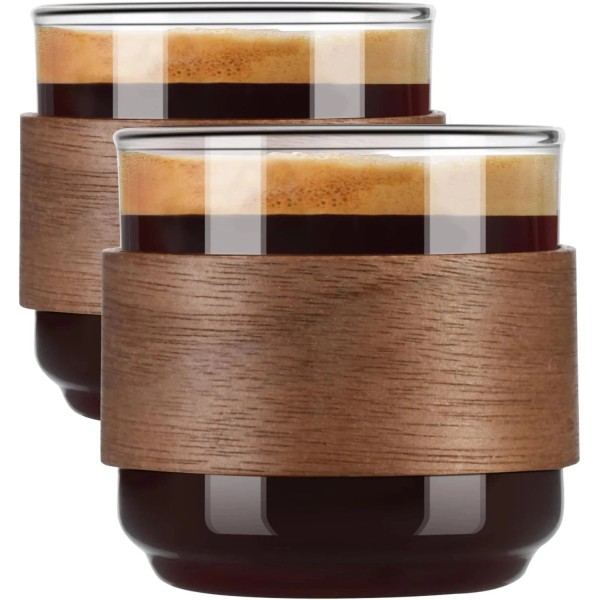 Branded Espresso Cups Set of 2 with Wooden Ring, 5