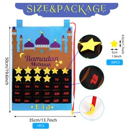 Ramadan Calendar, 30 Days Felt Ramadan Calendar, Children's Eid Mubarak Countdown Calendar, Ramadan Calendar 2024 with Pockets, Ramadan Mubarak Advent Calendar for Ramadan Decoration, Eid Gifts, Party