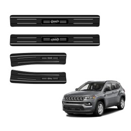 PeakPurit 4PCS Car Door Edge Guards Door Sill Protector for Jeep 2022-2025 Compass Accessories Black Brushed Stainless Steel Material Car Door Threshold Protection