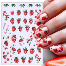 Summer Fruit Nail Art Stickers 3D Self-Adhesive Lemon Strawberry Blueberry Summer with Flower Design Decals Cute Fruit Sticker for Nails Women DIY Manicure Decorations 8 Sheets