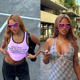 BOTEN Pink Purple Oversized Sunglasses For Women, Big Tinted Wrap Around Sunglasses Y2K Funky Shield Shades Glasses