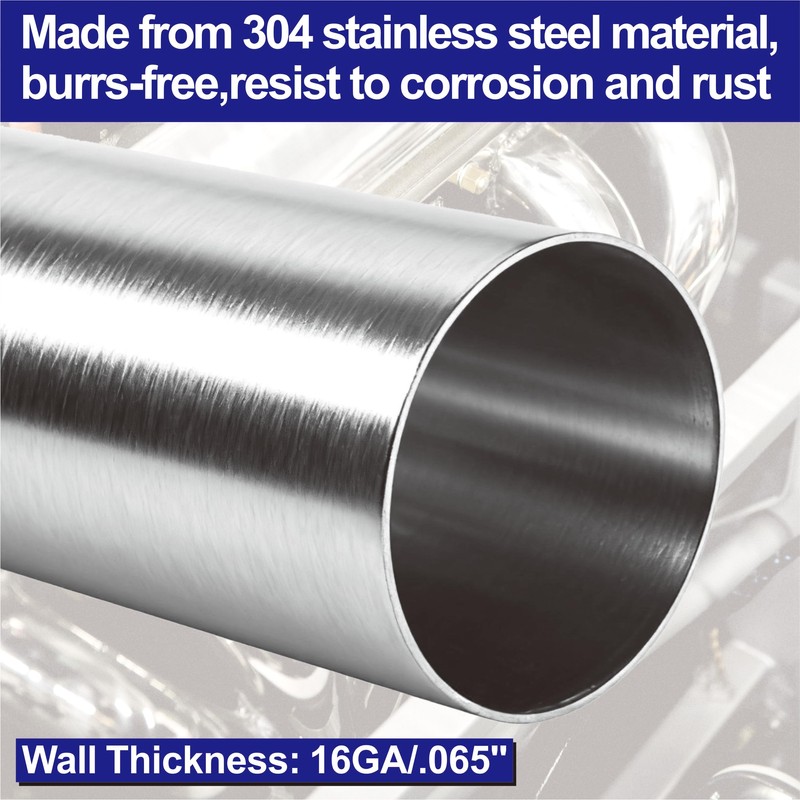 2PCS 3 Inch Stainless Steel Exhaust Pipe, 3" OD x