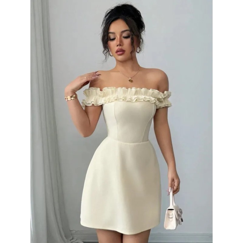 Vestidos De Fiesta Cortos De Encaje Sin Tirantes Para Mujer