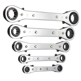 Dapetz ® 5 PCE Metric Ratchet Ring Spanner Set, Reversible Double Ring Ratchet Spanner Set Flat Ratchet Box-end Wrench Heat Treated Carbon Steel Reversible Ratchets Spanner 6-21mm