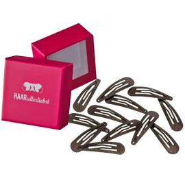 HAARallerliebst More Grip Hair Clips Non-Slip (Pack of 12 | Brown Shimmering | Approx. 5 cm) with Box for Storage (Box Colour: Pink)