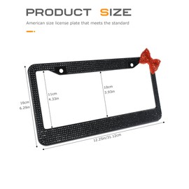 SCUARI Car License Plate Frame,Bling License Plate Protector,Car Accessories,12.2x6.3 Inch Stainless Steel Rhinestone Bow Cars Plates Covers with Mounting Bolts,Suitable for Most Cars (Black)