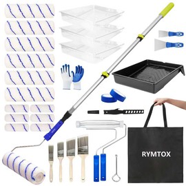33PCS Paint Roller Kit with Extension Pole | 2–4 FT Pole | 9" & 4" Paint Rollers | Carry Bag | 4 Brushes & Tape | Professional Painting Supplies & Paint Brushes Set for Walls Ceilings and Home