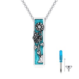 PROESS Turquoise Sunflower Urn for Ashes Necklace 925 Sterling Silver Butterfly Flower Cremation Pendant Sunflower Keepsake Jewelry Gifts for Women