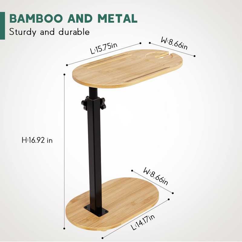 Yumkfoi Bamboo Bathtub Tray Table with Adjustable Height, Freestanding Bath