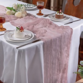 10FT 6 Pack Dusty Pink Cheesecloth Table Runner Romantic Boho Rustic Sheer Gauze Cheese Cloth Table Runners 120x22 inchs Decor for Wedding Bridal Baby Shower Party Birthday Home Decorations