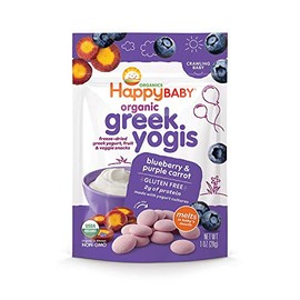 Happy Baby Organic Greek Yogis Freeze-Dried Greek Yogurt and Fruit Snacks, Blueberry/Purple Carrot, 1 Ounce (Pack of 8)