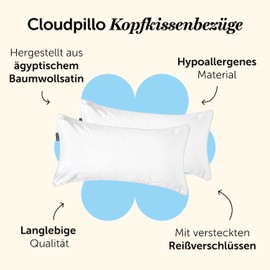 Cloudpillo Cushion Cover 40 x 80 cm, Pack of 2, Premium Cushion Cover with Zip, Breathable Cotton, Antibacterial, Ultra Soft, Durable Luxury, Pillow Case, Cloud White
