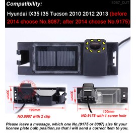 Dynavsal Parking Aid, Camera for Number Plate Light, Number Plate Light, Colour Reversing Camera with 8 LEDs for Tucson IX35 / Tucson from 2005 (No. 8087 with 2 Clips with 8LED)