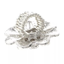 neXxtten Silver Tone Stretch Metal Flower Ring With Rhinestone R1281-SAB