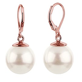Ladies Earrings Earrings with Nena Lina 14 mm Muschelkern-Pearl and Gilded Surface, Handworked Sterling 925 Silver in