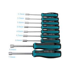 Meichoon 9pcs Socket Wrench Screw Driver Non-Magnetic Tip Metal Hex Nut Key Wrench Screwdriver Nutdriver Hand Tool 3-8mm,DF07