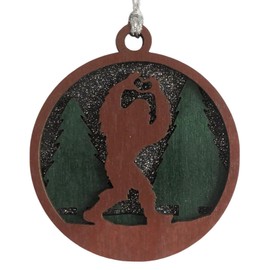Bigfoot Heart Hands 3D Wood Christmas Ornament - Handcrafted Sasquatch Forest Scene, 3" Round Laser Cut